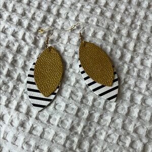 Gold and Striped Leaf Earrings